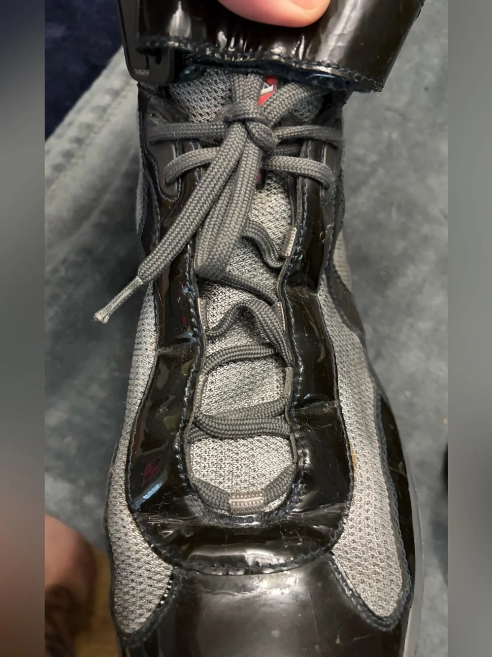Prada Black and Gray Men's High-Top Sneakers